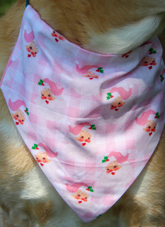 Pink Plaid Santa Bandana