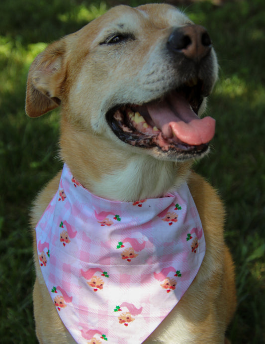 Pink Plaid Santa Bandana
