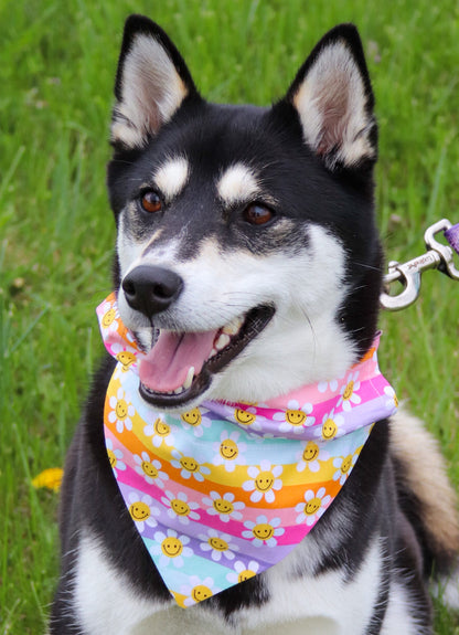 Rainbow Floral Smiley Bandana