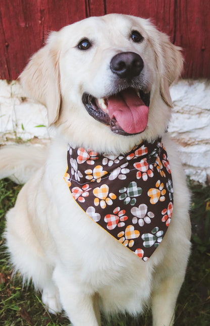 Fall Plaid Pawprint Bandana